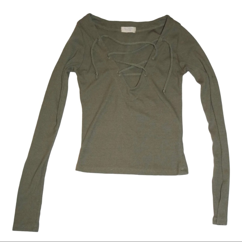 John Galt deep v neck cropped top long sleeve (Size XS)